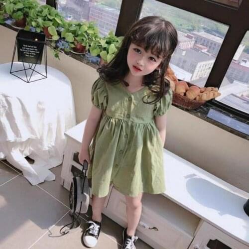 Summer Baby Kids Dress Cotton Toddler Dress Puff Sleeve Party Dresses Girls Ball Gown Tutu Baby Girl Clothes Solid Children