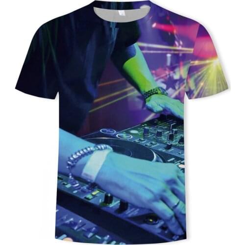 DJ DJing Electromechanical Syllable 3D Printing Fashion Mens And Womens Short-sleeved T-shirt Soft Material Outdoor Casual Top