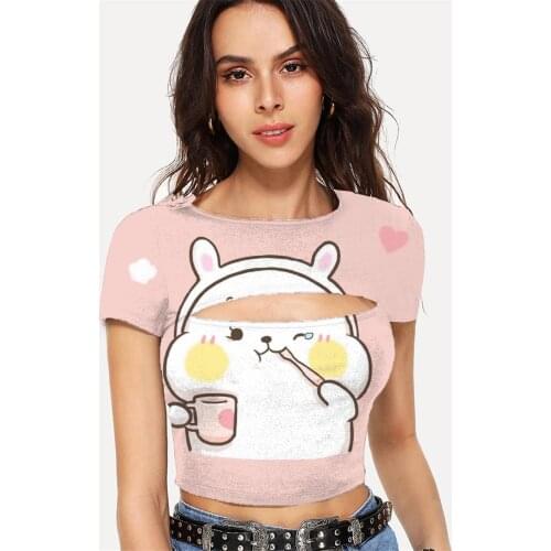 Somepet Rabbit T shirt Women Animal Tshirts Casual Love Shirt Print Lovely Navel Bare Womens Clothing Sexy Short Slim O-Neck