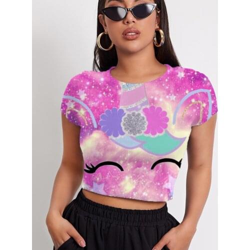 3d Tshirt Unicorn T shirt Women Animal Tshirts Casual Galaxy Shirt Print Colorful Navel Bare Short Sleeve T shirts Short