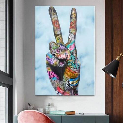 Graffiti Art Poster Abstract Canvas V Gesture Wall Print Painting Modern Victory Canvas Graffiti Picture Room Home Decoration