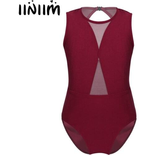 Iiniim Girls Ballerina Dancewear Sleeveless Mesh Thin Keyhole Back Ballet Gymnastics Leotard Bodysuit Tutu Kids Costumes