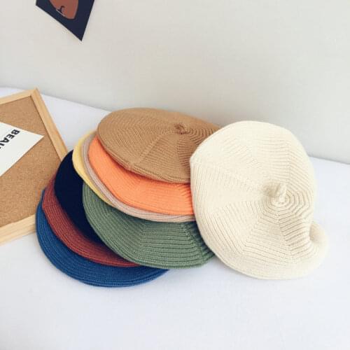 Korean Style Autumn Winter Toddlers kIds Soild Color Beret Caps Children Knitted Wool Pumpkin Hats