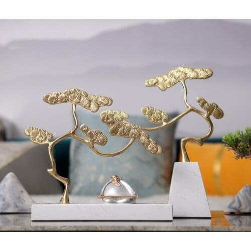 Creative Home Furnishing Marble Ornaments Copper Soft Decor Housing Desktop Old Man Playing The Piano Under The Pine Tree Statue