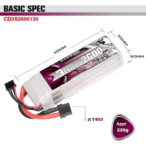 CODDAR 2600mAh 3S 11.1V 130C Lipo Battery With XT60 Plug For Fixed Wing Helicopter RC Quadcopter FPV Racing Drone Parts