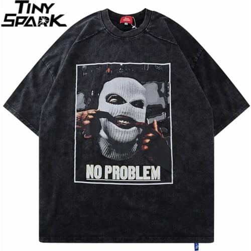Men Hip Hop Streetwear Oversize Washed T-Shirt Masked Man Letter Print T Shirt 2021 Summer Short Sleeve Harajuku Cotton Tshirt
