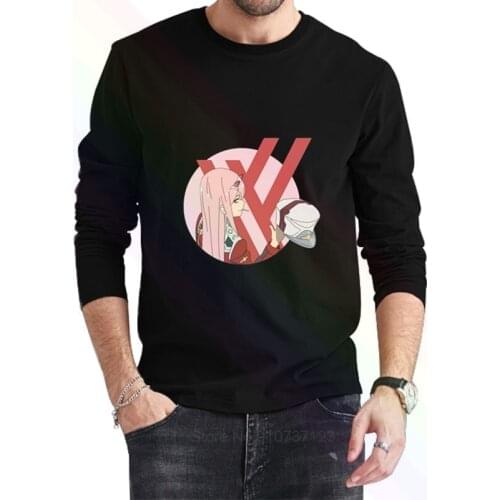 Zero Two from Darling in the Franxx Logo Classic Black T-Shirt 2021 Newest Summer Mens Long Sleeve Popular Tees Shirt Tops