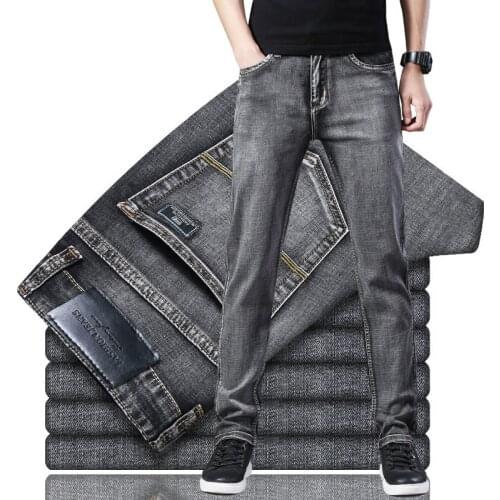 New arrival classic casual business men thin jeans high quality soft summer thin section Elastic Denim trousers Brand Grey Pants