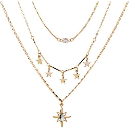 Necklace for Women Crystal Star Women Multilayer Necklace Bohemia Copper Jewelry Accessories Chain Pendant Necklace