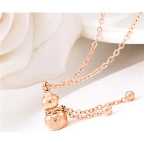 Rose gold titanium steel necklace, Gourd tassel collarbone necklace, Will not fade