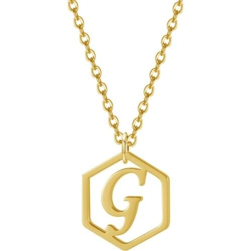 Hexagon Letter Necklace Stainless Steel Hollow Name Jewelry Gold for Womens Personalized Jewelry Christmas Gift