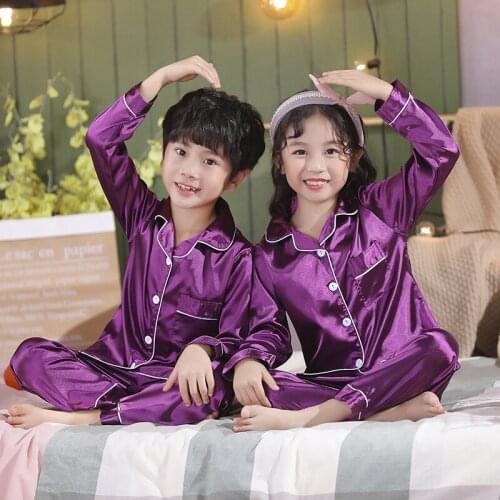 New Kids Pajamas Set Baby Summer Autumn Long Sleeve+Long Pant Silk Sleepwear Set Girl Boy Pyjamas Gift Nightwear Family suit