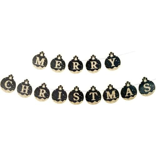 Merry Christmas Banner Paper Black Gold Banners Garland Flag Xmas Party Bunting Hanging Decor For New Year Christmas Ornaments