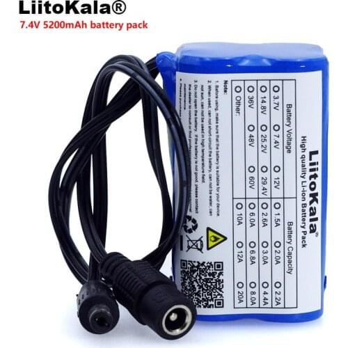LiitoKala shooters 7,4 v 5200 mah 8,4 v 18650 Li-lon Battery bike light head lamp special battery pack DC 5,5*2,1mm