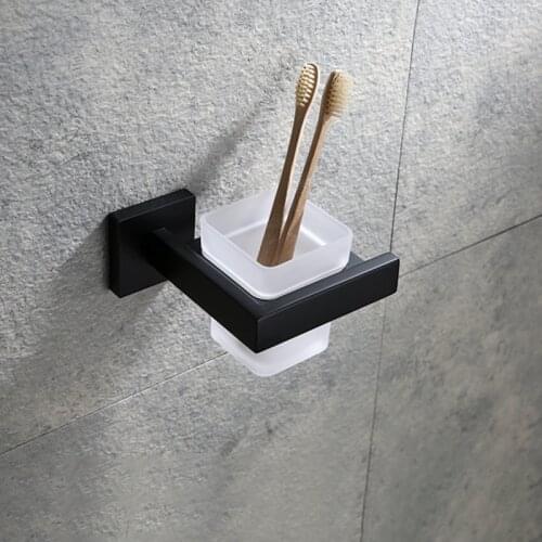 Toothbrush Cup Black Paint Single Cup Holder Stainless Steel Bathroom Non-perforated Single Cup Glass Mouthwash Cup