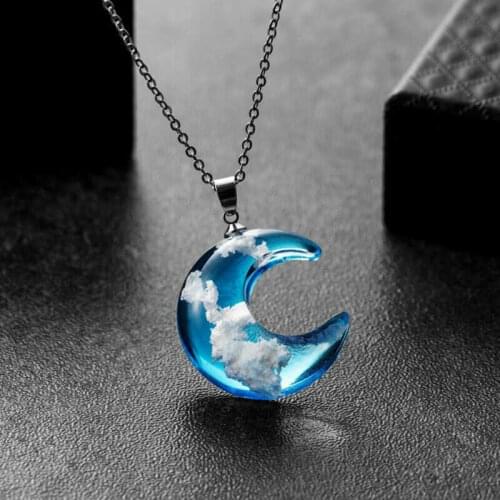 Glass Resin Gift Clouds White Ball Terrarium Blue Fashion Sky Necklace Pendant