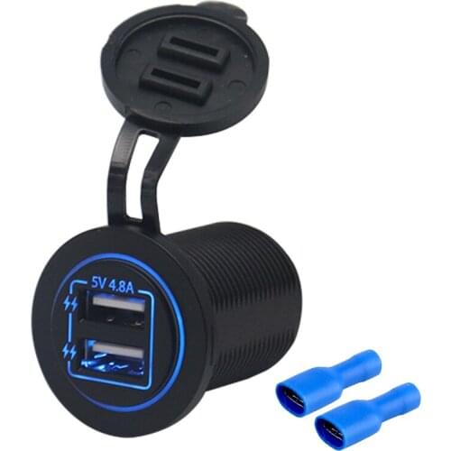 Universal Cigarette Lighter Socket Car Charger USB Vehicle DC12V/24V Waterproof Dual USB Charger 2 Port Power Socket 5V 4.8A