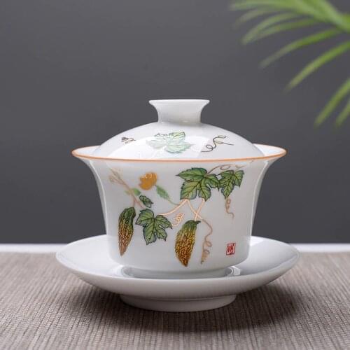 High quality white bone china Gaiwan Tea Set,White Kung fu tea set,Travel Ceramic Tea Set,Chinese Porcelain Gaiwan cup