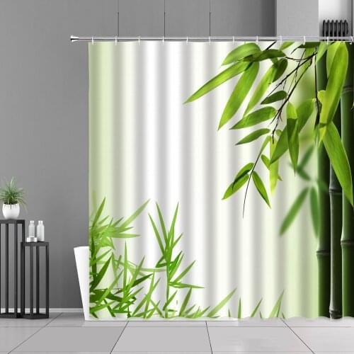 Green Natural Landscape Shower Curtain Bamboo Forest Trees 3D Printing Bathroom Decoration Curtain Waterproof Polyester Fabric