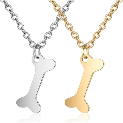 Womens Fashion Jewelry Stainless Steel High Polished Dog Bone Pendant Necklace with 40+5cm Chain