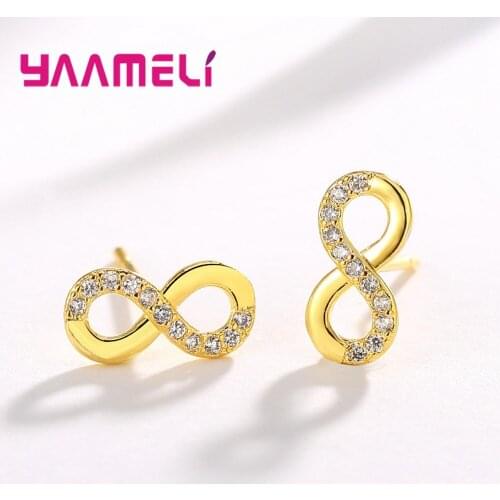 Luxury Fine 925 Silver Stud Earrings Pure Infinity Love Serise Brand Austrian Crystal Wedding Engagement Pierced Jewelry