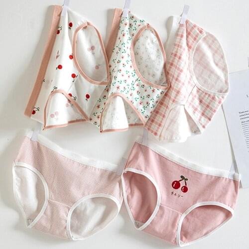 Women Panties Cotton High Quality Knicker Fashion Sexy Lace Female Cherry Flower Briefs Soft Breathable Girl Underwear Lingeries