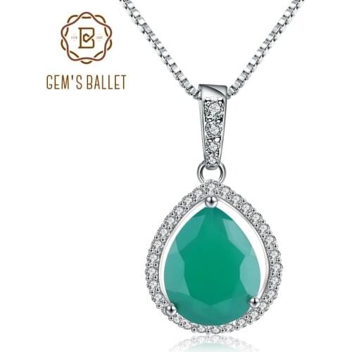 GEMS BALLET Water Drop Shape Natural Green Agate 925 Sterling Silver Gemstone Pendant Necklace for Women Wedding Fine Jewelry