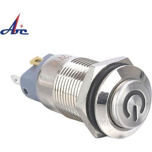 1pc 12mm Metal Push Button Switch High Head Ring/Power LOGO 3-220V Self-reset Momentary/locking Waterproof Car Auto Eng