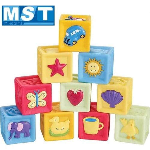 10Pcs Soft Rubber Building Blocks Colorful Baby Teethers Set Animals Shape Baby Block Massage Education Grasp Kids Toys