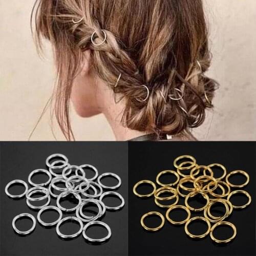 100PCS/LOT 10mm Alloy Gold Silver Opening Hair Ring Braid Dreadlock Bead Cuff Clip Braid Tool Hoop Circle DIY Hair Accessories