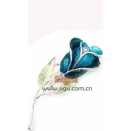 100pcs fancy metal enamel rose blue/purple flower rhinestone brooch pin for wedding/party/gift