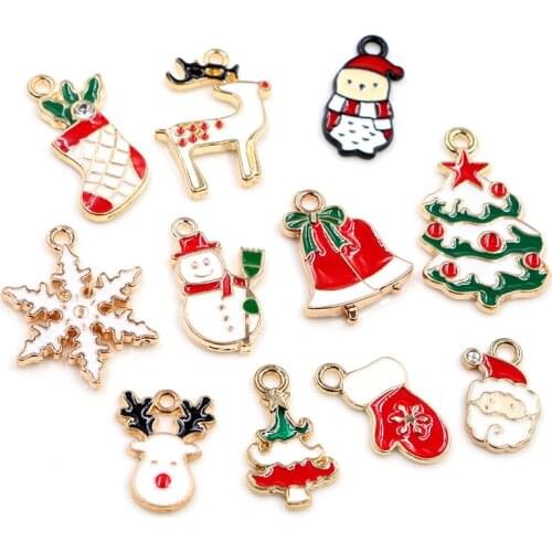 38pcs Mixed Metal Enamel Charms Christmas Pendants Ornaments For Bracelet Earrings Jewelry Making Xmas Tree Decor Kids Gift