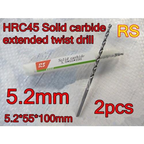 5.2*55*100mm 2pcs/set HRC45 High quality Solid carbide extended twist drill Free shipping