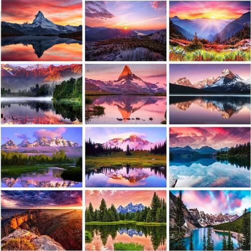 Full Square/Round Drill 5D DIY Diamond Painting "Sunset Sky Landscape" Lake Mountain Embroidery Cross Stitch Home Decor Gift