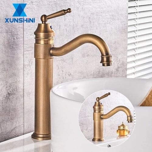 XUNSHINI Antique Copper Basin Faucet Cold And Hot Classic Style Bathroom Faucet Water Mixer Single Handle Deck Mounted Tap