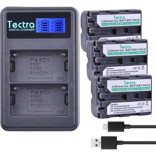 Tectra 3PCS NP-FM500H Li-ion Camera Battery+LCD USB Dual Charger for Sony A57 A65 A77 A450 A560 A580 A900 A58 A99 A550 A200 A300