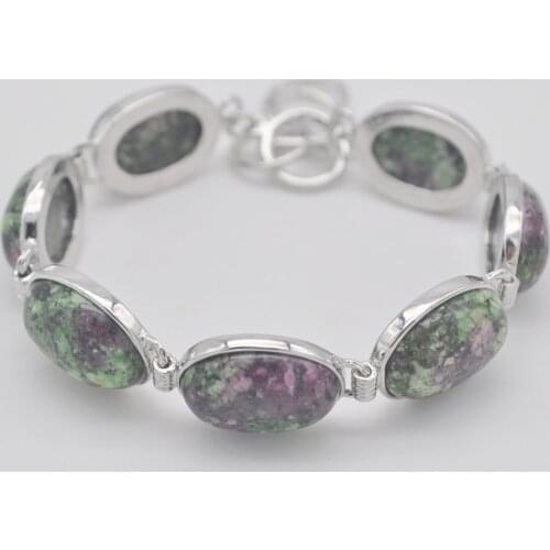 Handmade Jewelry Bracelet For Women Oval CAB Cabochon Beads Natural Green Red Zoisite Bracelet Adjustable 7.5"-9" 1Pcs H887