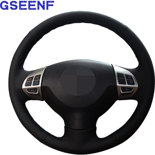 Car Steering Wheel Cover For Mitsubishi Lancer X 10 2015-2007 Outlander 2006 Black Hand-stitched Artificial Leather