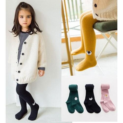 Cartoon Embroidery Babys tights Autumn Spring Winter Pantyhose for Girls 1 - 12 years old Fox Penguin Decoration Girls Clothing
