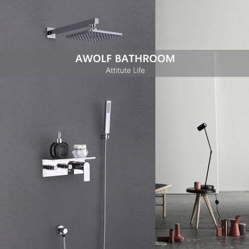 Bathroom Showers Wall Mounted Shower Set Chrome Square Design Solid Brass Hot And Cold Mixer Faucet Two Function AH3049