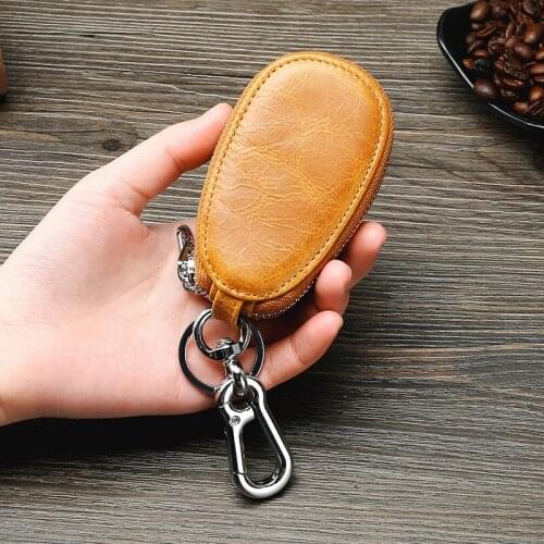 Double-Layer Car Key Case Multi-Function Leather Zipper Square Automobile Keychain Key Holder Bag Auto Security Accessories