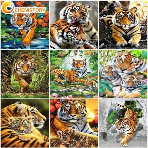 CHENISTORY Frame Oil Picture By Number On Canvas Animal Tiger Acrylic Paint By Number DIY Craft Kits For Adults Home Decor Art