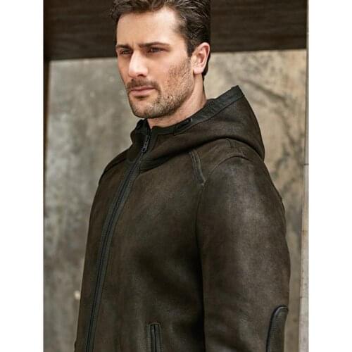 Mens B3 Shearling Jacket Coat Mens Hooded Short Jacket Mens Winter Warm Jacket