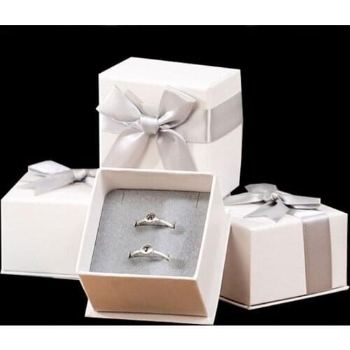 Square Box For Jewelry 7x7x4.5cm Ribbon bow Pendant Necklace Gift Packaging Box Paper Box For Ring Gift Jewelry Storage Cases