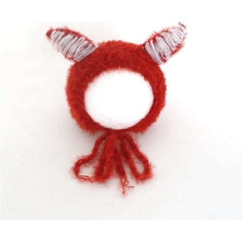 Cute Fuzzy Hat Knit Fox Bonnet Crochet Newborn Hat Photo Props Fuffly Infant Animal Hat Knitted Fox Baby Headpiece Shower Gift