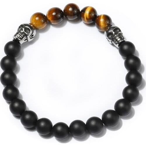 Fashion men Bracelet Natural stone Bead Bracelet mens stainless steel skull Bracelets jewelry gift