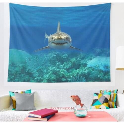 Shark tapestry Wall Hanging Bedspread Wall Art Bedding Curtain Throw Sheet Furniture Comfort Sporting Events