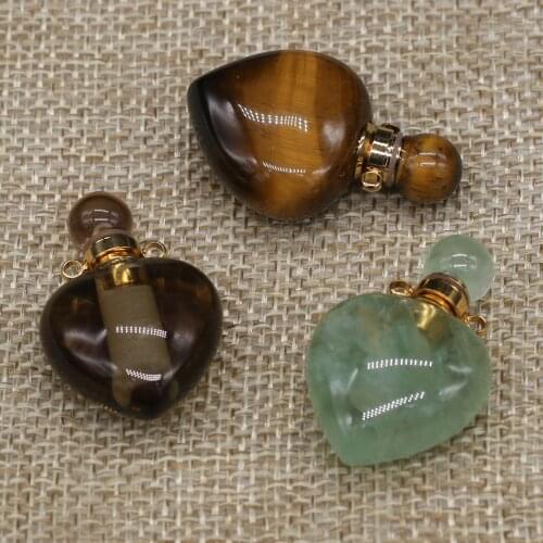 Natural Stone Perfume Bottle Pendant Heart Shaped Semi-Precious For Jewelry Making DIY Necklace Accessory