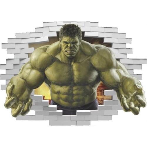 Invincible hero Hulk 3d broken wall vinyl mural stickers kids room club decoration funny anime poster cartoon wallpaper 70*50cm
