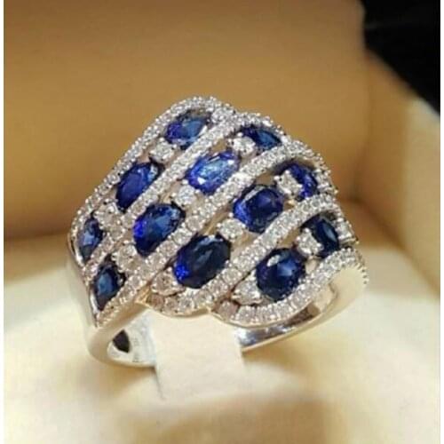 Hainon NEW Fashion Luxury Charm AAA Blue Red Cz Wedding Ring for Women Party Silver Color Luxury Finger Engagement Jewelry